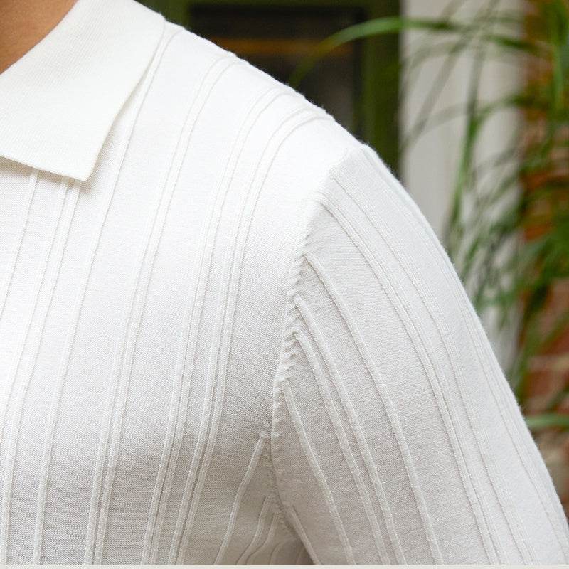Slim Fit Sunken Stripe Knitwear - Short Sleeve All-Matching Top - Buy Center US