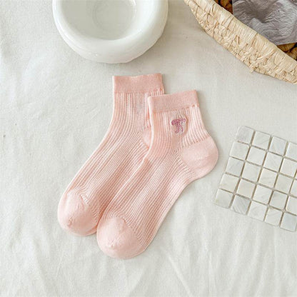 Bow Embroidered Short Socks - Cotton, Stylish for All Seasons - Buy Center US