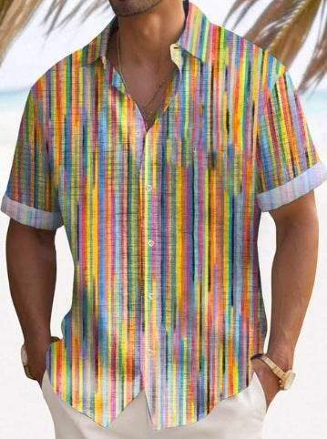 Buycenter Men's Short Sleeve Striped Beach Shirt - Casual & Stylish Fit - Buy Center US