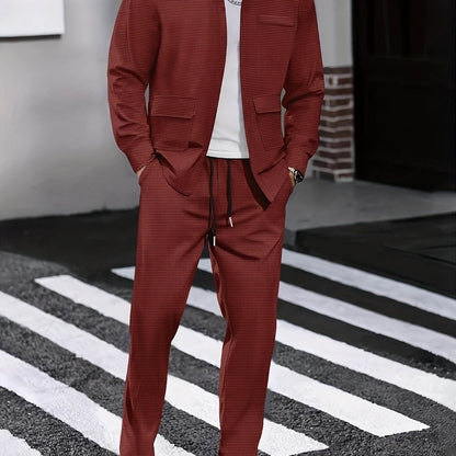Men's Versatile Long-Sleeve Shirt & Jogger Set - 8 Shades for Every Occasion - Buy Center US
