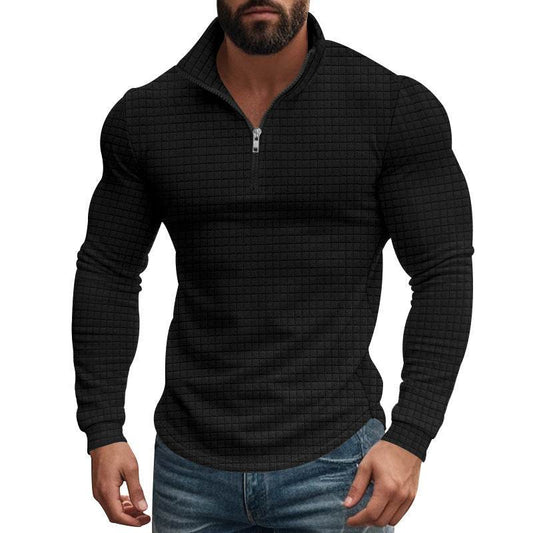 American Retro Men's Long Sleeve Sweater - Plaid Half-Zipper Design - Buy Center US