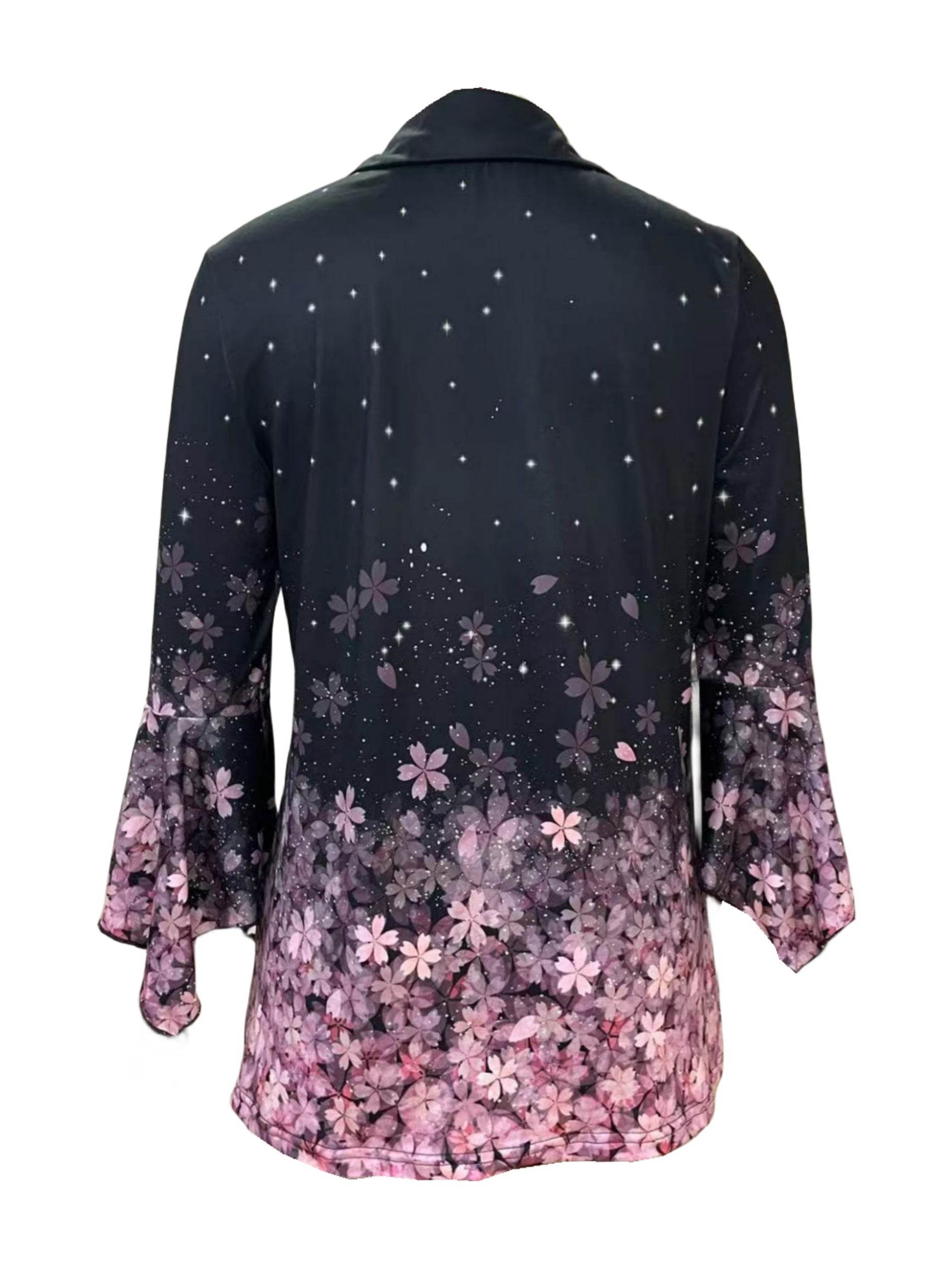 Spring & Autumn Printed Lapel T-Shirt - Three-Quarter Sleeve Button Top - Buy Center US