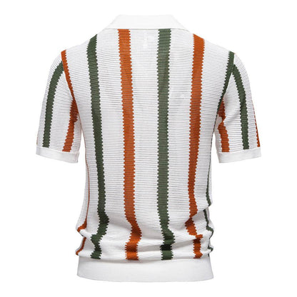 Men's Summer Polo Shirt - Breathable Knitting, Short Sleeve Stripes - Buy Center US