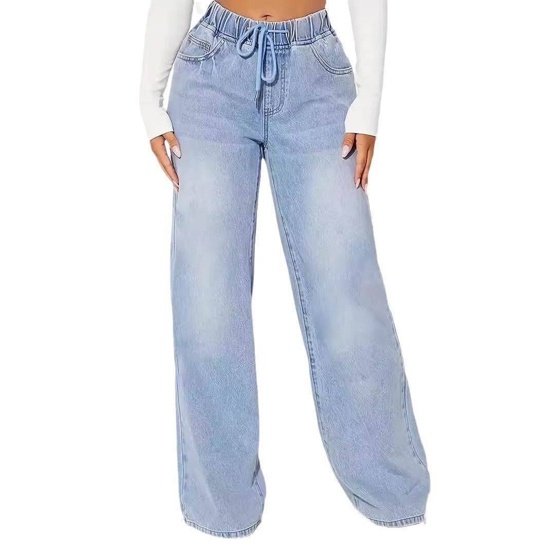 Light Blue High Waist Wide Leg Jeans - Comfortable Loose Fit for Women - Buy Center US