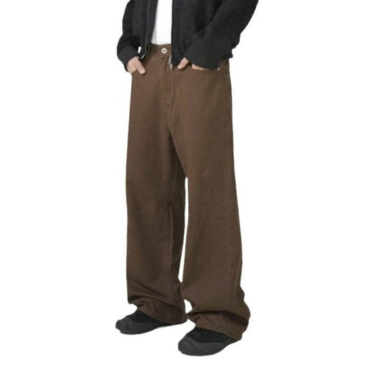 Buycenter Retro Brown Straight-Leg Trousers - Casual Cotton Pants - Buy Center US