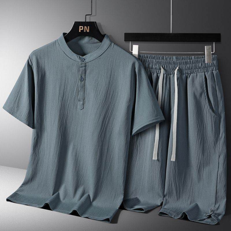 Buycenter Men’s Casual Cotton-Linen Shorts Set - Short Sleeve, Multiple Sizes - Buy Center US