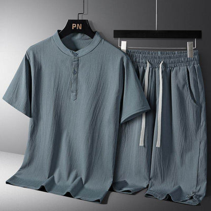 Buycenter Men’s Casual Cotton-Linen Shorts Set - Short Sleeve, Multiple Sizes - Buy Center US