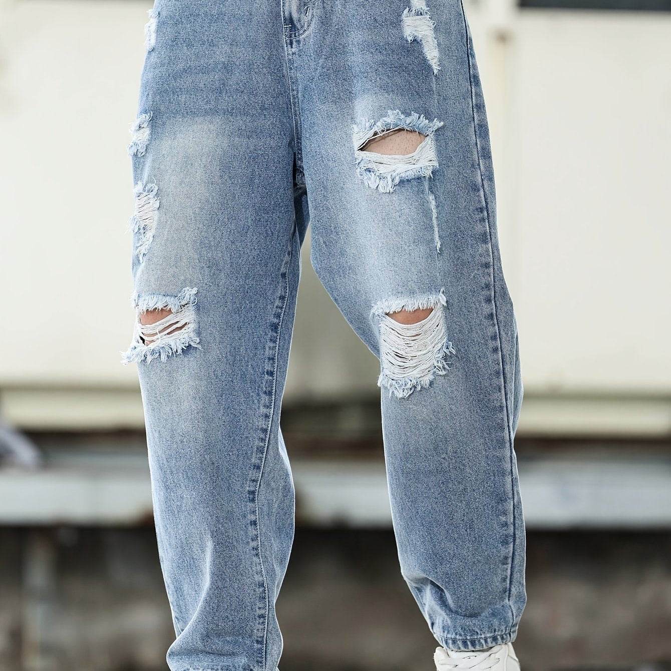 American Style Ripped Vintage Washed Jeans - Loose Fit Casual Comfort - Buy Center US