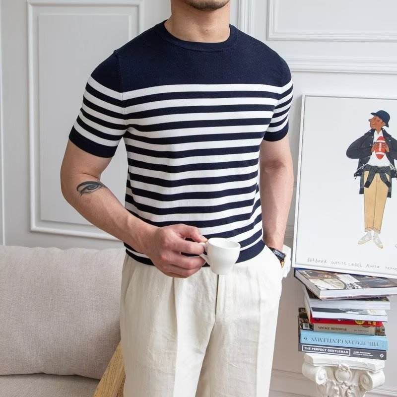 Trendy Men's Striped Short Sleeve T-shirt - Summer Casual Wear, All Sizes - Buy Center US