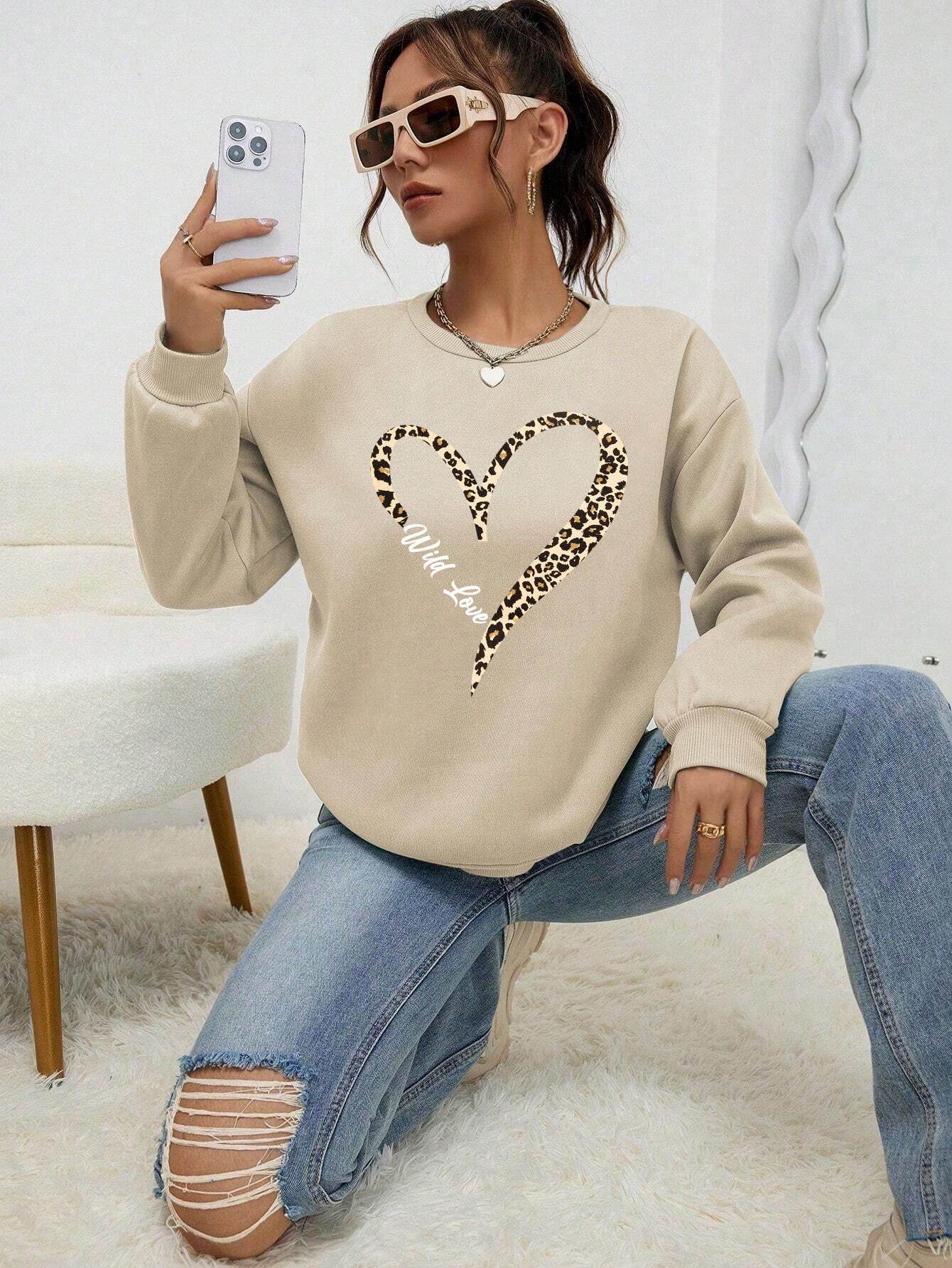 Leopard Wild Heart Pattern Female Sweatshirt Set - Stylish & Comfy - Buy Center US