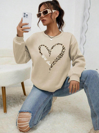 Leopard Wild Heart Pattern Female Sweatshirt Set - Stylish & Comfy - Buy Center US