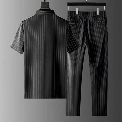 Buycenter Men's Ice Silk Casual Trousers Suit - Short Sleeve & Stylish - Buy Center US