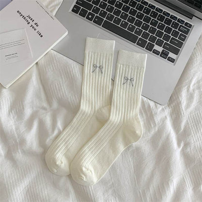 Cute Girl Bow Tube Socks - Breathable Cotton, Mid-Calf Length - Buy Center US