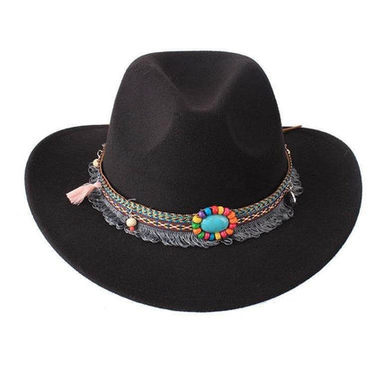 Woolen Cowboy Hat for Men & Women - Adjustable Ethnic Style Summer Accessory - Buy Center US