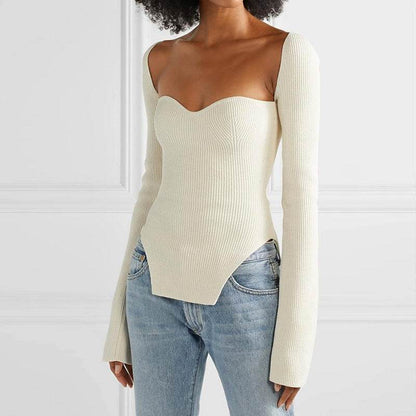 Women's Long Sleeve Off-Neck Pullover Sweater - Stylish & Cozy Top - Buy Center US