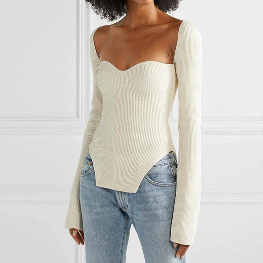 Women's Long Sleeve Off-Neck Pullover Sweater - Stylish & Cozy Top - Buy Center US