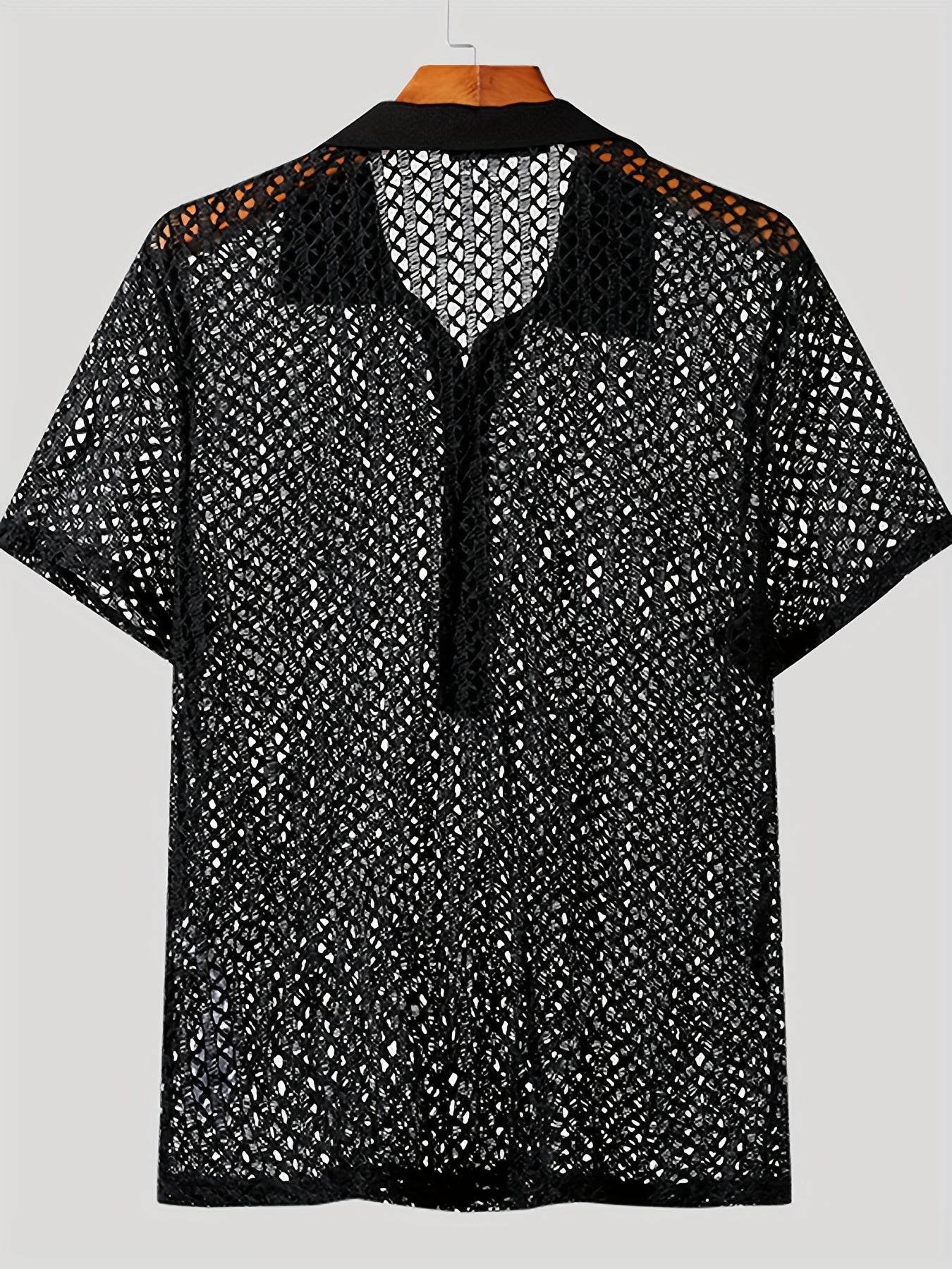 INCERUN Men's Bright Orange Mesh Shirt - Sheer Short Sleeve Collared Top - Buy Center US