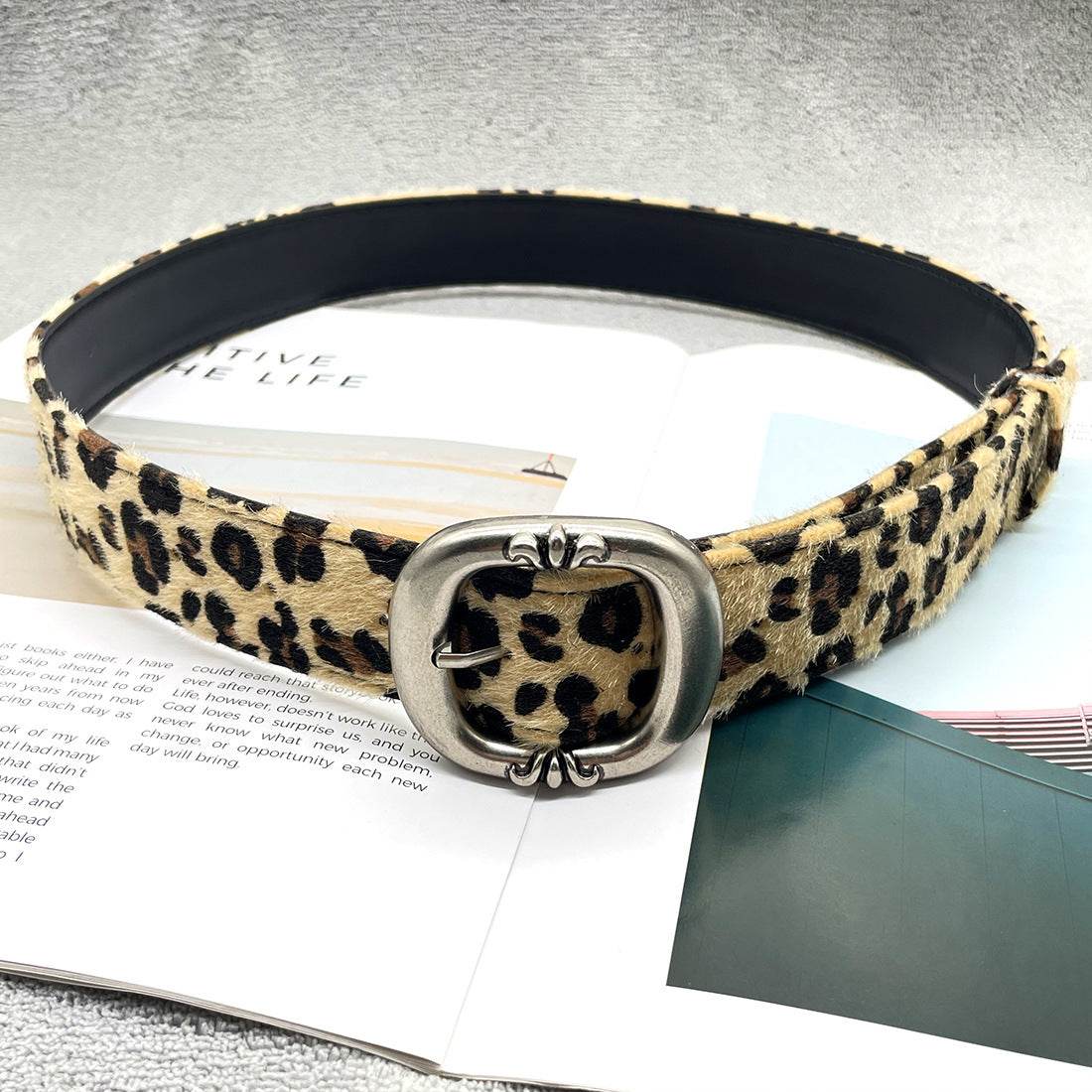 Leopard Print and Zebra Print Belt - Thick Round/Square Buckle Style - Buy Center US