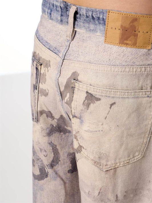 3D Printed Gradient Letter Jeans - Wide Leg Denim Pants for All Sizes - Buy Center US
