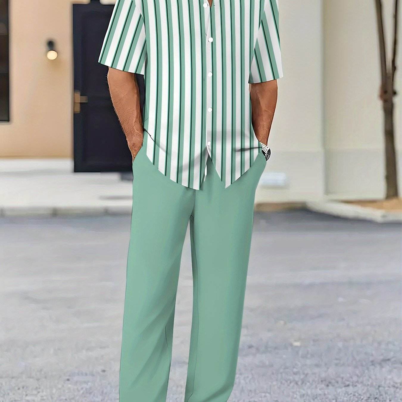 Men's Casual Novelty Outfit Set - 100% Polyester with Button Detail - Buy Center US