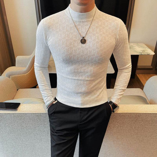 Men's Slim Fit Half-High Collar T-Shirt - Trendy Fashion Top for Adults - Buy Center US