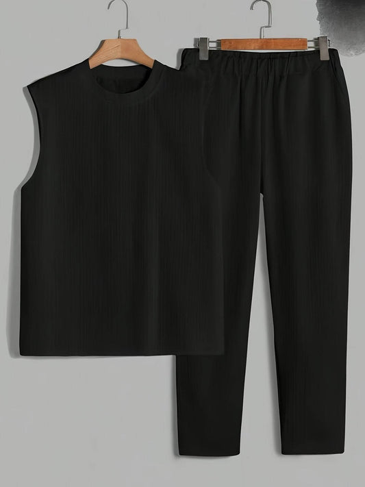 Men's Casual Sleeveless Crew Neck T-Shirt & Pants Set - Summer Style - Buy Center US