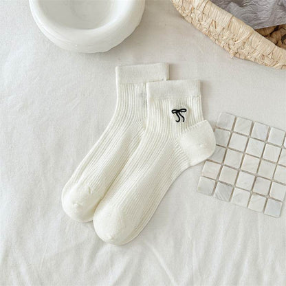 Bow Embroidered Short Socks - Cotton, Stylish for All Seasons - Buy Center US