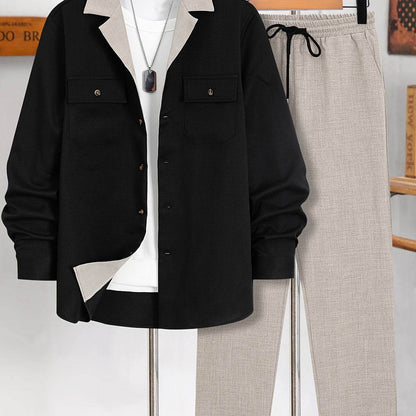 Casual Men's Fashion Suit Set - Lightweight Long Sleeve Trousers, Polyester - Buy Center US