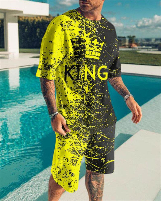 Simple Men's Oversized 3D Print Short Sleeve Shirt & Shorts Set - Buy Center US