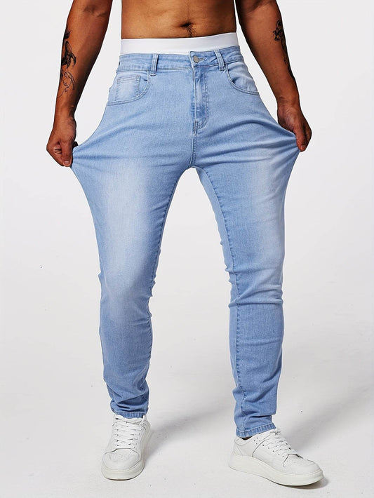 Slim-Fit Men's Solid Denim Pants - Casual Cotton Blend for Outdoors - Buy Center US