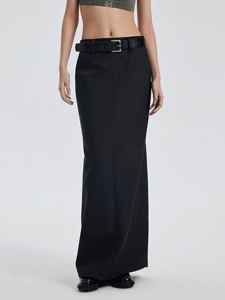 Trendy Low-Waist Retro Long Split Skirt - Slimming Style in Black - Buy Center US