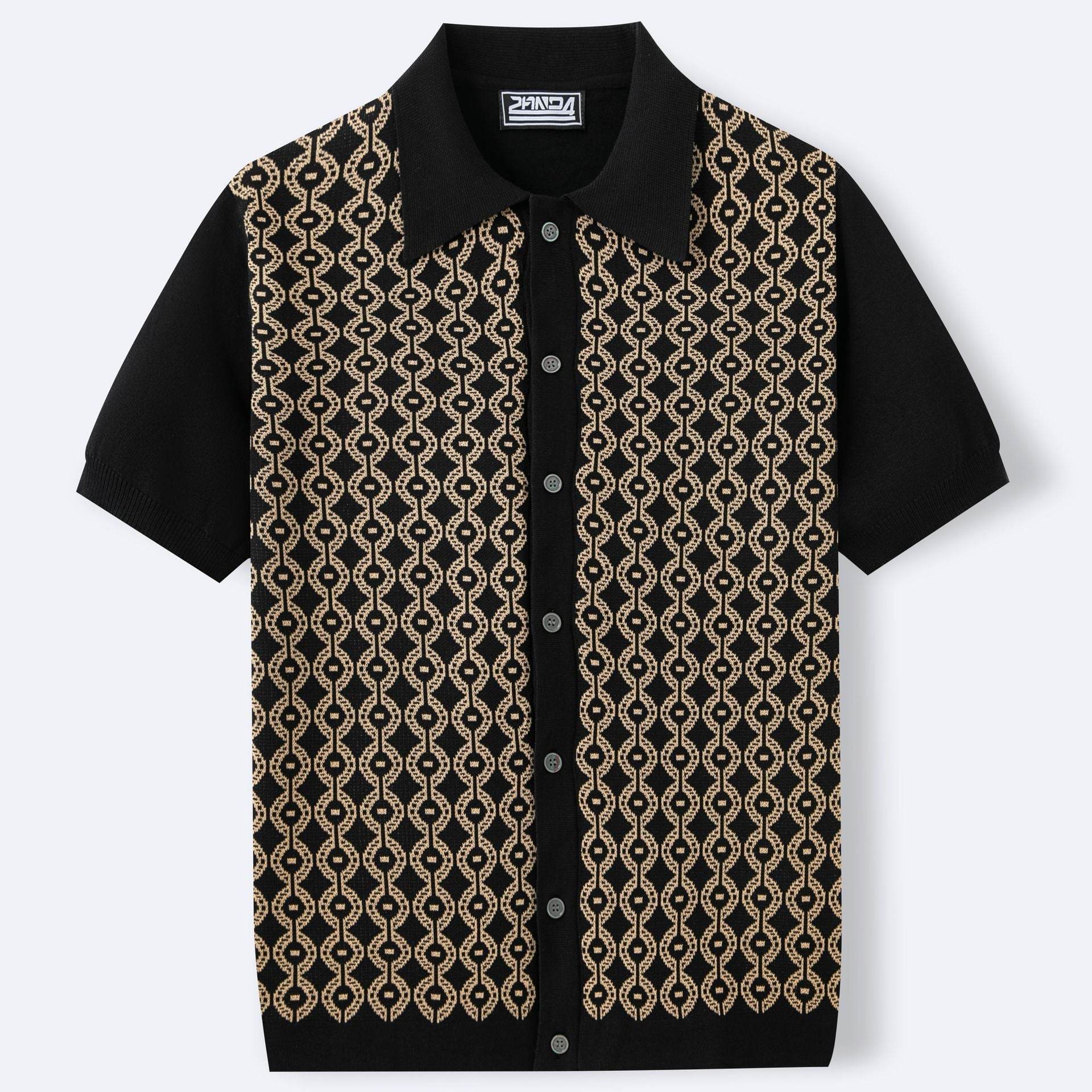 Summer Tencel Short-Sleeved Cardigan for Men - Geometry Pattern, Casual Style - Buy Center US