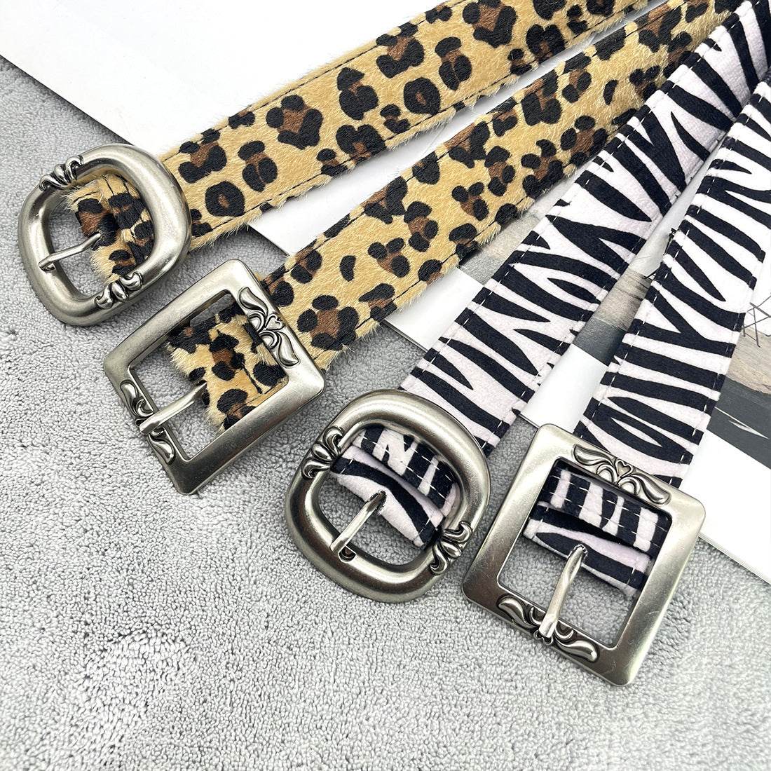 Leopard Print and Zebra Print Belt - Thick Round/Square Buckle Style - Buy Center US