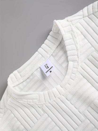 Men's Summer Casual Outfit - Striped Crew Neck T-Shirt & Drawstring Shorts - Buy Center US