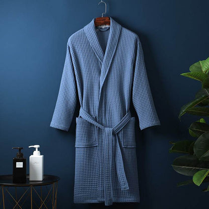 Buycenter Pure Cotton Bathrobe - Long Waffle Nightgown for Couples - Buy Center US