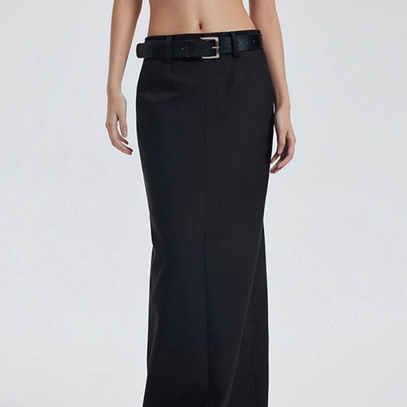 Trendy Low-Waist Retro Long Split Skirt - Slimming Style in Black - Buy Center US