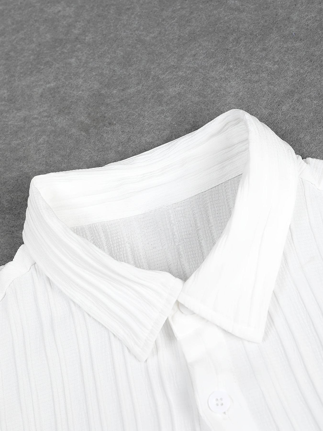 Men's Summer Striped Short Sleeve Shirt & Pants Set - Casual White Look - Buy Center US