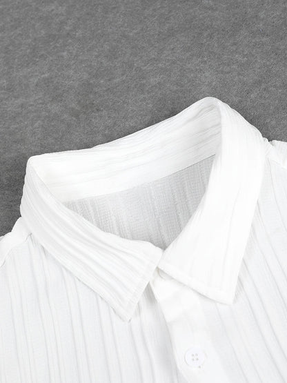 Men's Summer Striped Short Sleeve Shirt & Pants Set - Casual White Look - Buy Center US