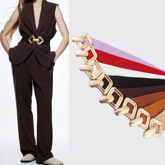 Stylish Wide Waist Elastic Belt for Women - Versatile PU Leather Design - Buy Center US
