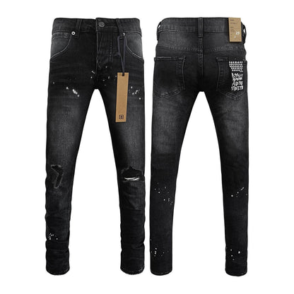 High Street Casual Men's Straight Ripped Jeans - Micro Elasticity Denim - Buy Center US
