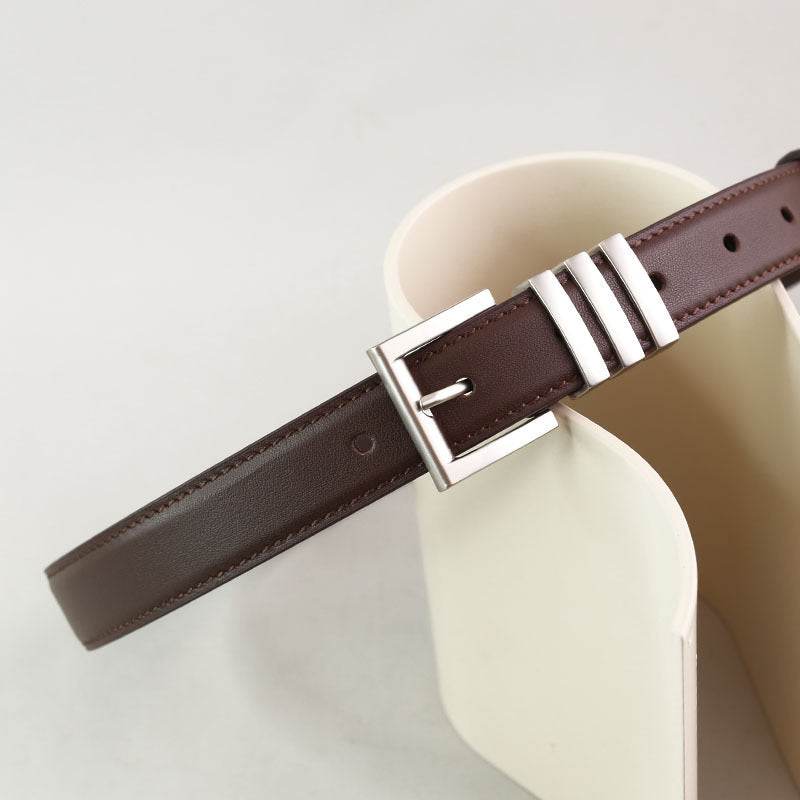 Genuine Cowhide Leather Belt for Women - Stylish Pin Buckle, 100CM - Buy Center US