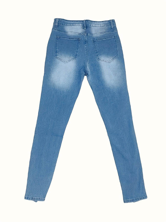Men's Slim-Fit Denim Jeans - Ripped Knee, Casual Streetwear Style - Buy Center US