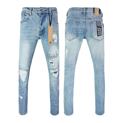High Street Casual Men's Straight Ripped Jeans - Micro Elasticity Denim - Buy Center US