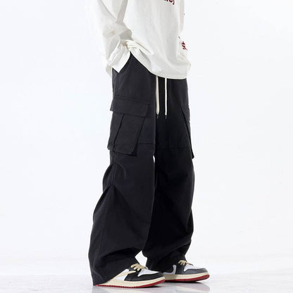 Buycenter Men's Retro Pleated Overalls - Casual Mid Waist Trousers - Buy Center US