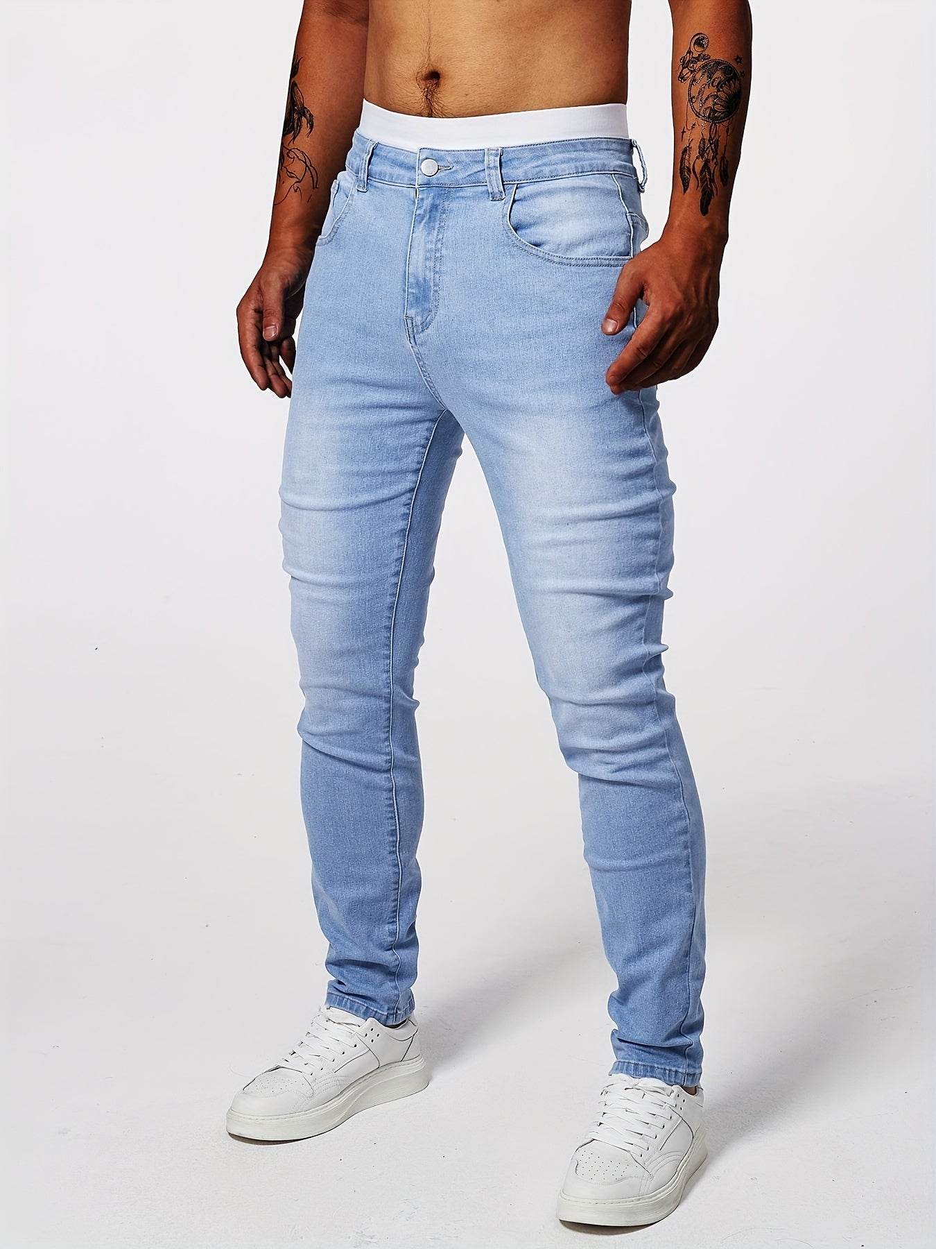 Slim-Fit Men's Solid Denim Pants - Casual Cotton Blend for Outdoors - Buy Center US