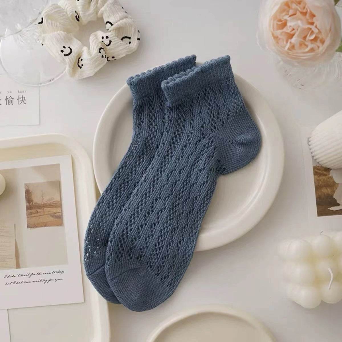 Women's Breathable Cotton Socks - Hollow Mesh, Antibacterial & Quick Drying - Buy Center US