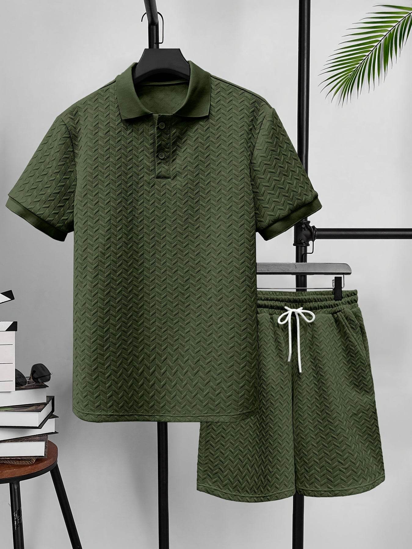Men's Summer 2-Piece Set - Solid Color Polo T-Shirt & Shorts - Buy Center US