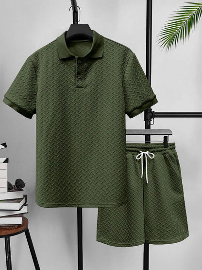 Men's Summer 2-Piece Set - Solid Color Polo T-Shirt & Shorts - Buy Center US