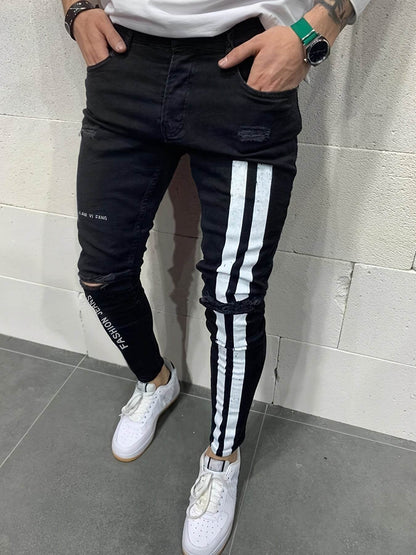 Men's Slim Fit Stretchy Denim Jeans - Casual Side Stripes Design - Buy Center US
