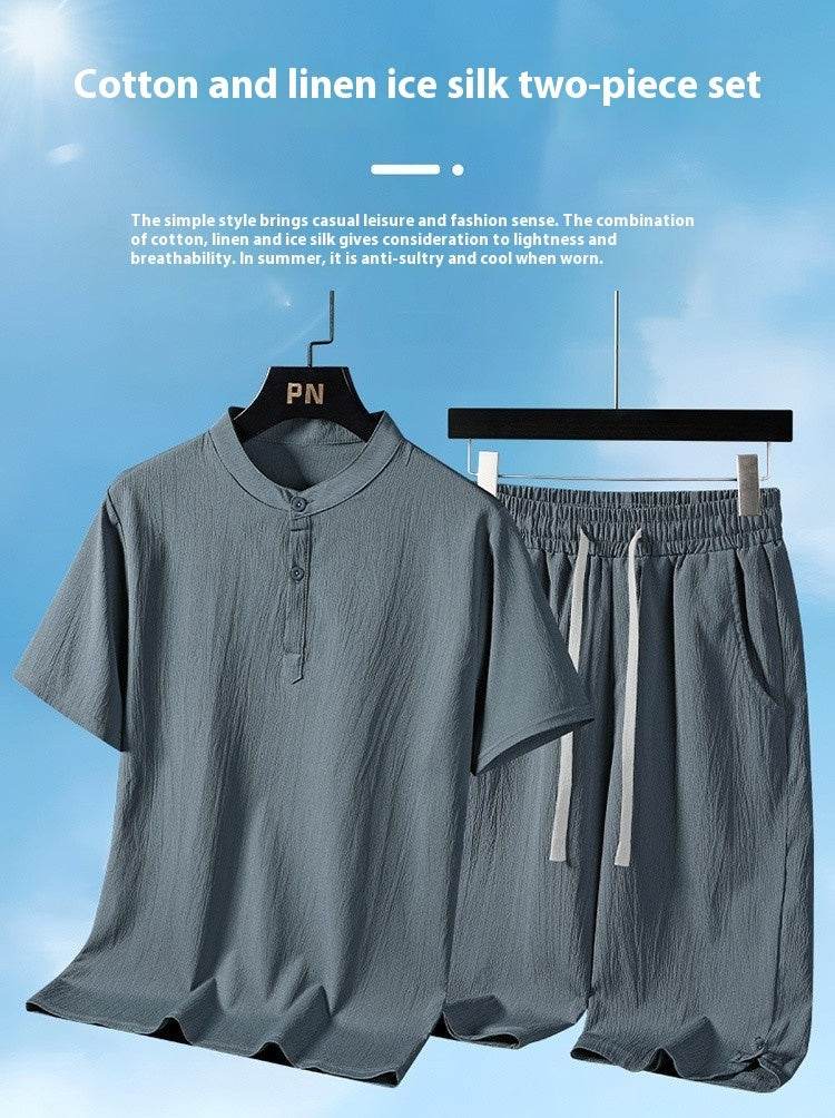 Buycenter Men’s Casual Cotton-Linen Shorts Set - Short Sleeve, Multiple Sizes - Buy Center US
